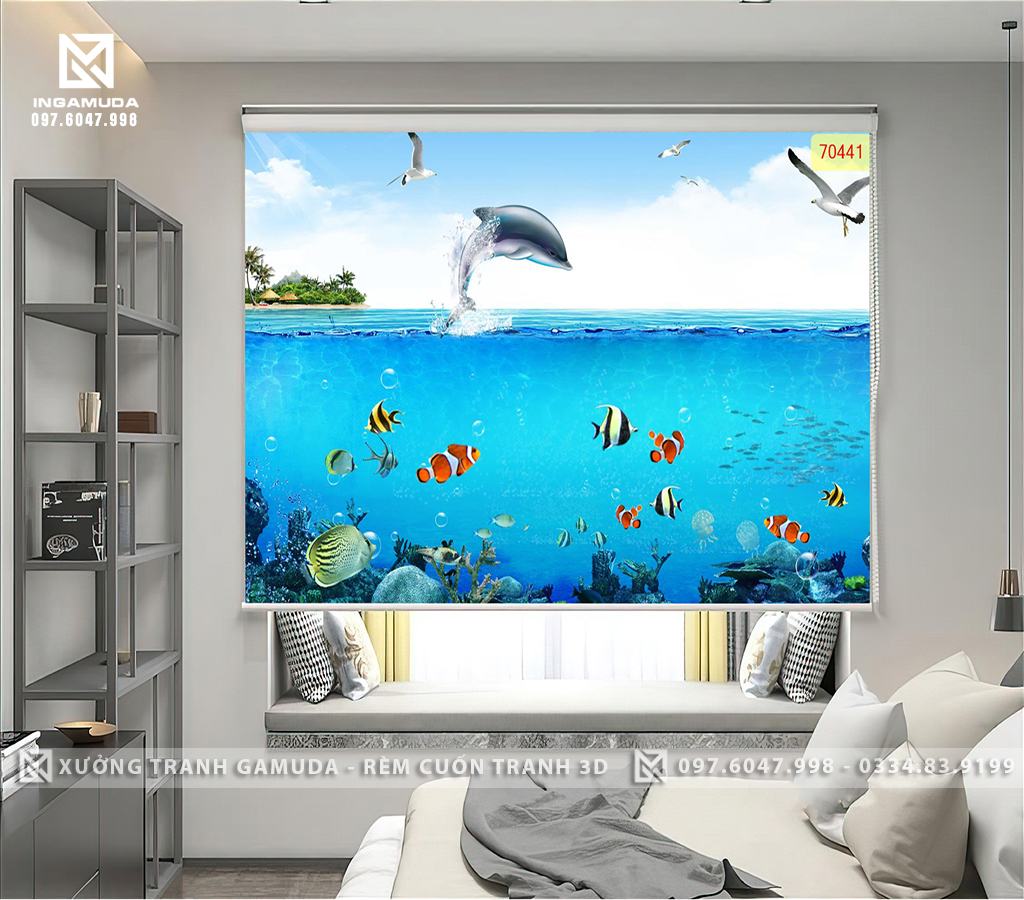 Rèm Cuốn Tranh 3D In Cá Heo Chim Hải Âu Đẹp Nhất- Xưởng Rèm Gamuda