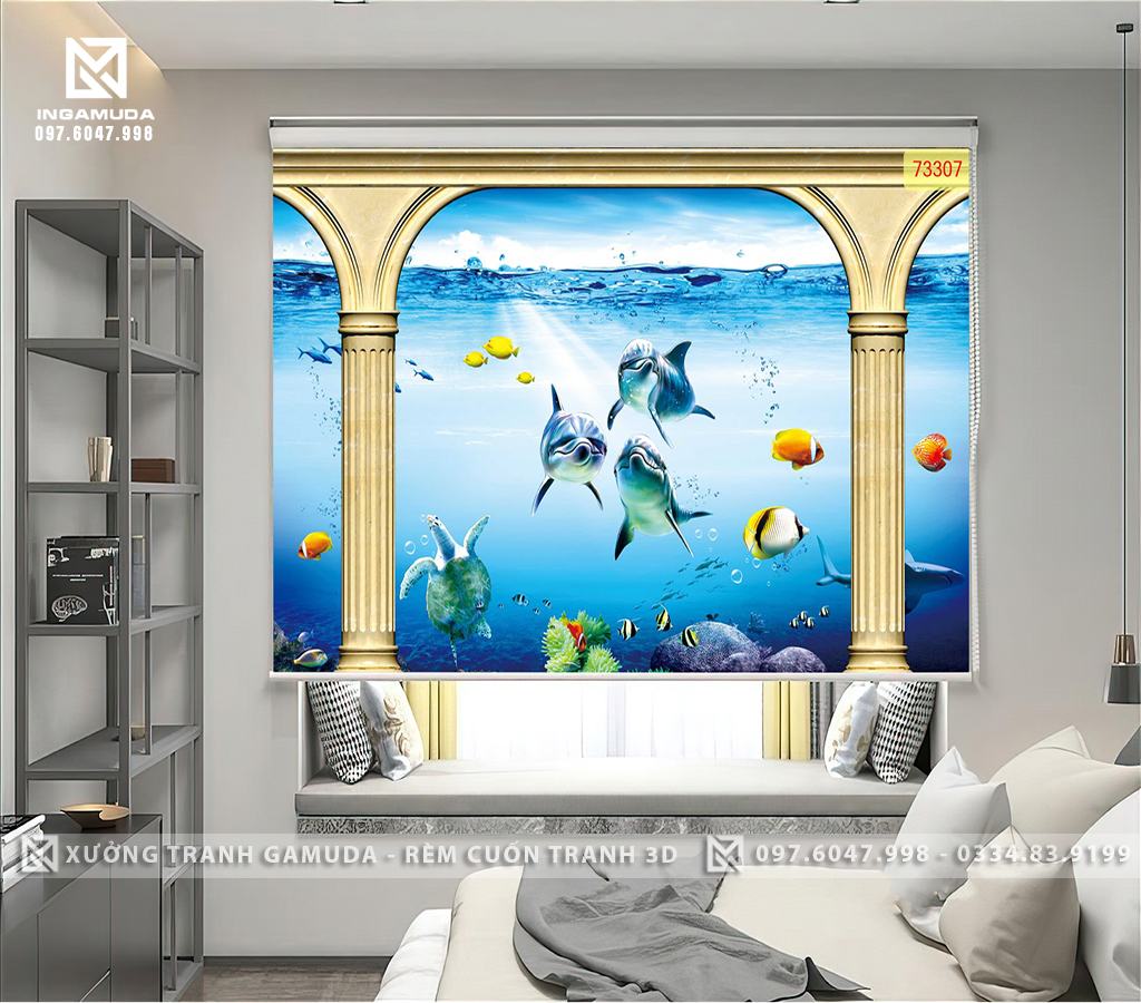 Rèm Cuốn Tranh 3D In Hinh Đáy Đại Dương Với Những Chú Heo , Cá Nemo , Rùa Biển – Xưởng Rèm Cuốn Tranh 3D Gamuda