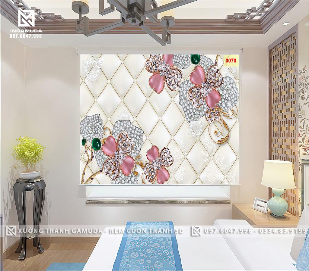 Rèm Cuốn Tranh 3D In Họa Tiết Hoa Sang Chảnh Nhất 