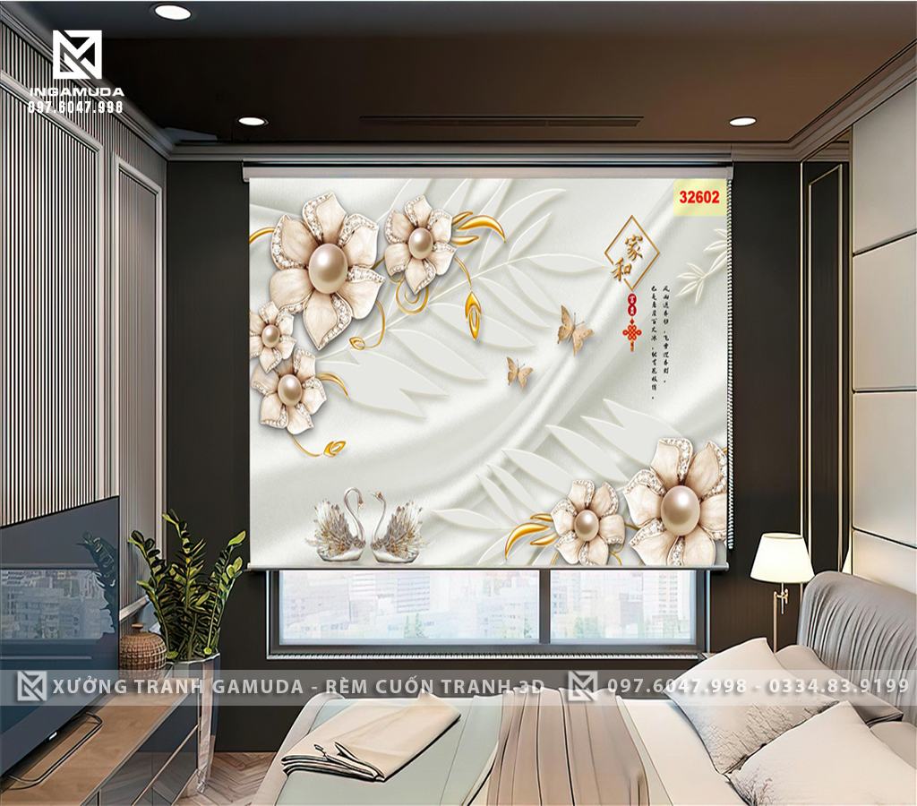 Rèm Cuốn Tranh In Họa Tiết Hoa 3D Đẹp Nhất - Xưởng Rèm Gamuda Chuyên In Ấn Và Sản Xuất Theo Đơn Đặt Hàng