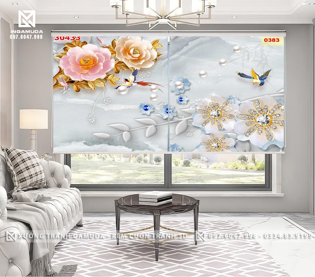 Rèm Cuốn Tranh Họa Tiết Hoa Hồng Là Biểu Tượng Của Tình Yêu , Sự Hạnh Phúc 