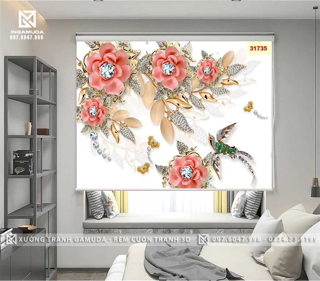 Rèm Cuốn Tranh 3D In Họa Tiết Hoa Hồng Trên Gam Màu Sáng Tạo Sự Sang Trọng Cho Bức Tranh