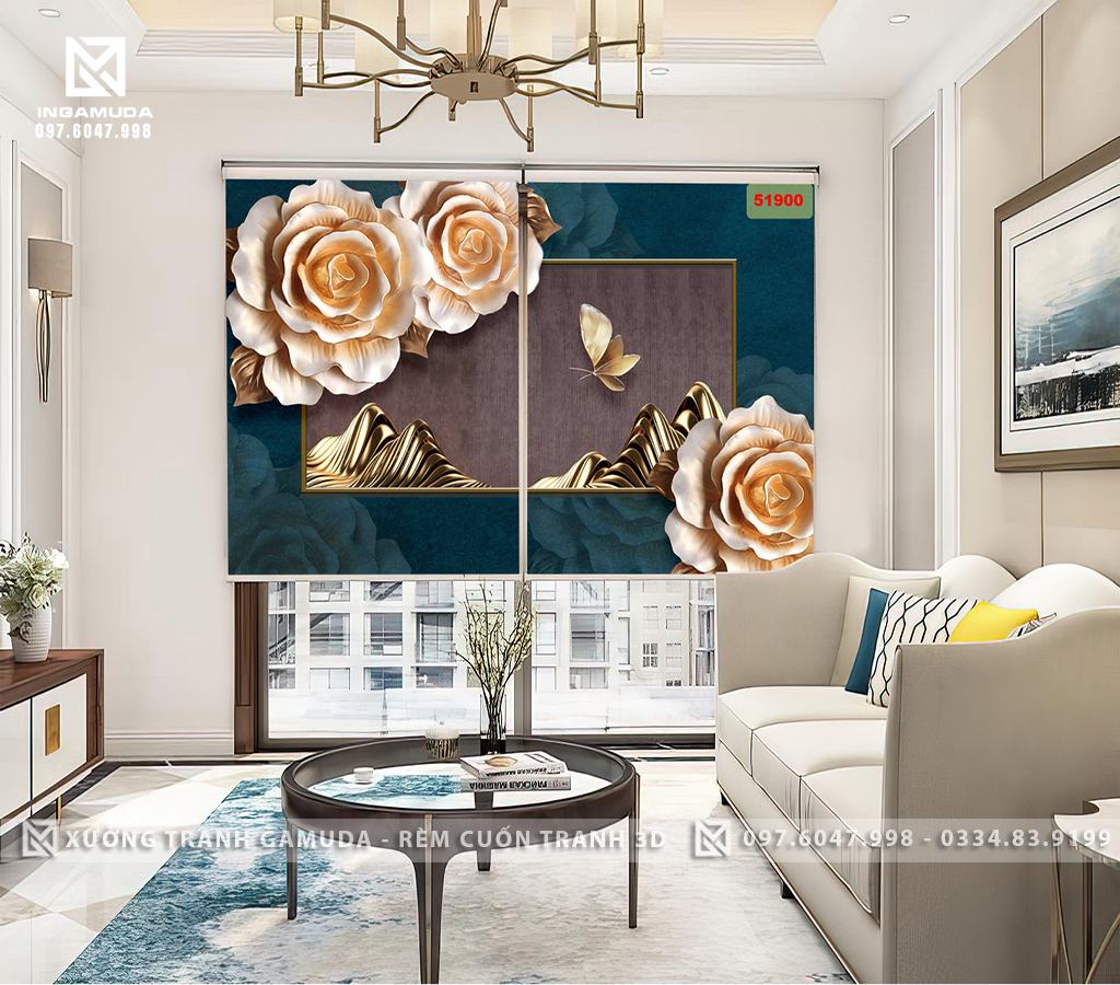 Rèm Cuốn Tranh Họa Tiết Hoa Hồng Thể Hiện Sự Ngọt Ngào, Lãng Mạn - Xưởng Rèm Gamuda In Ấn Và Sản Xuất Theo Đơn Đặt Hàng