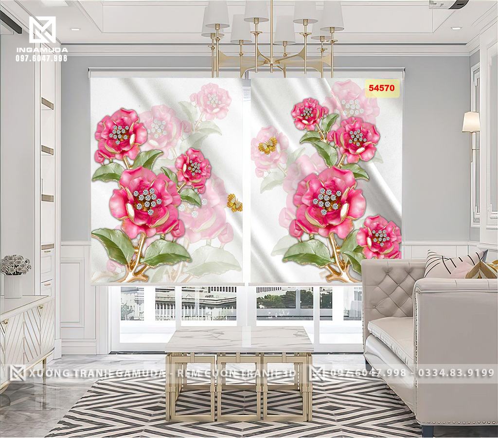 Rèm Cuốn Tranh 3D In Họa Tiết Hoa Hồng Khắc Họa Vẻ Đẹp Của Người Phụ Nữ 