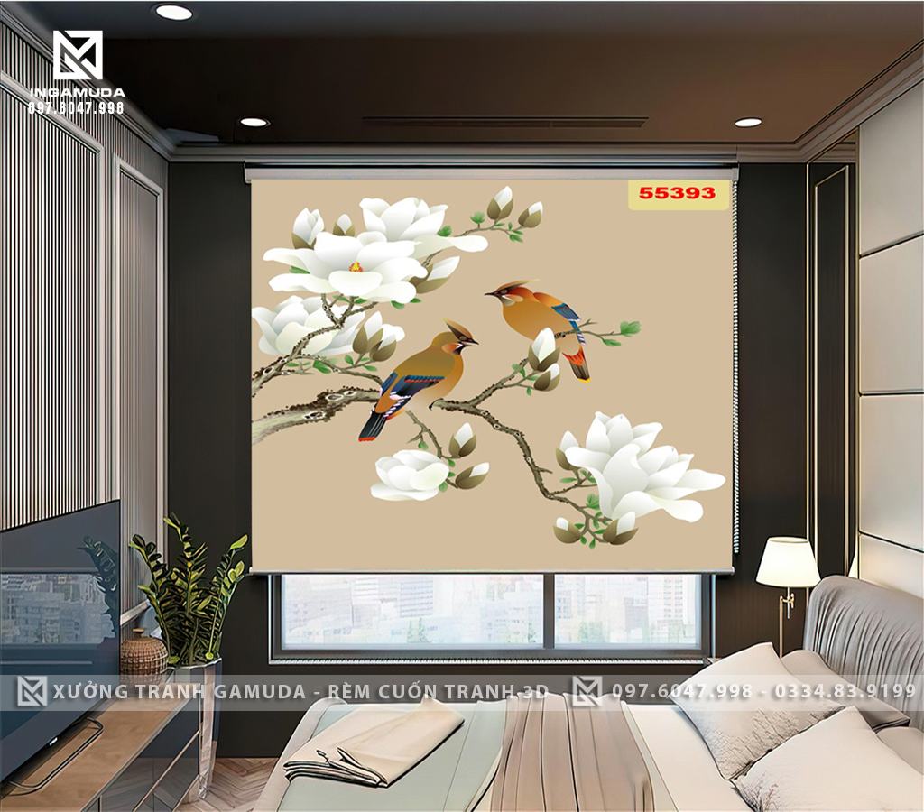 Rèm Cuốn Tranh 3D Họa Tiết Indochine Hoa Lan Trắng Tượng Trưng Cho Vẻ Đẹp Của Tri Thức