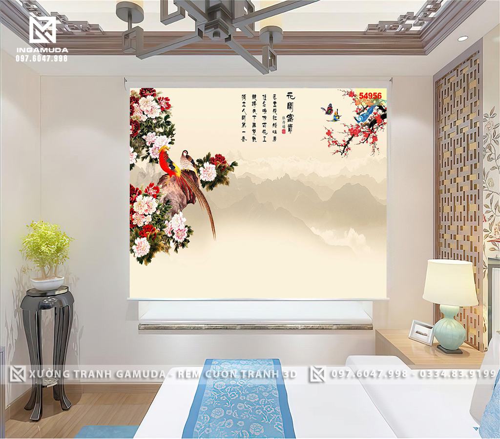 Rèm Cuốn In Tranh 3D Họa Tiết Indochine Hoa Mẫu Đơn Vàng Biểu Tượng Của Thanh Xuân Với Đam Mê Và Khát Vọng - Rèm Cản Sáng Cản Nhiệt Xưởng Rèm Gamuda