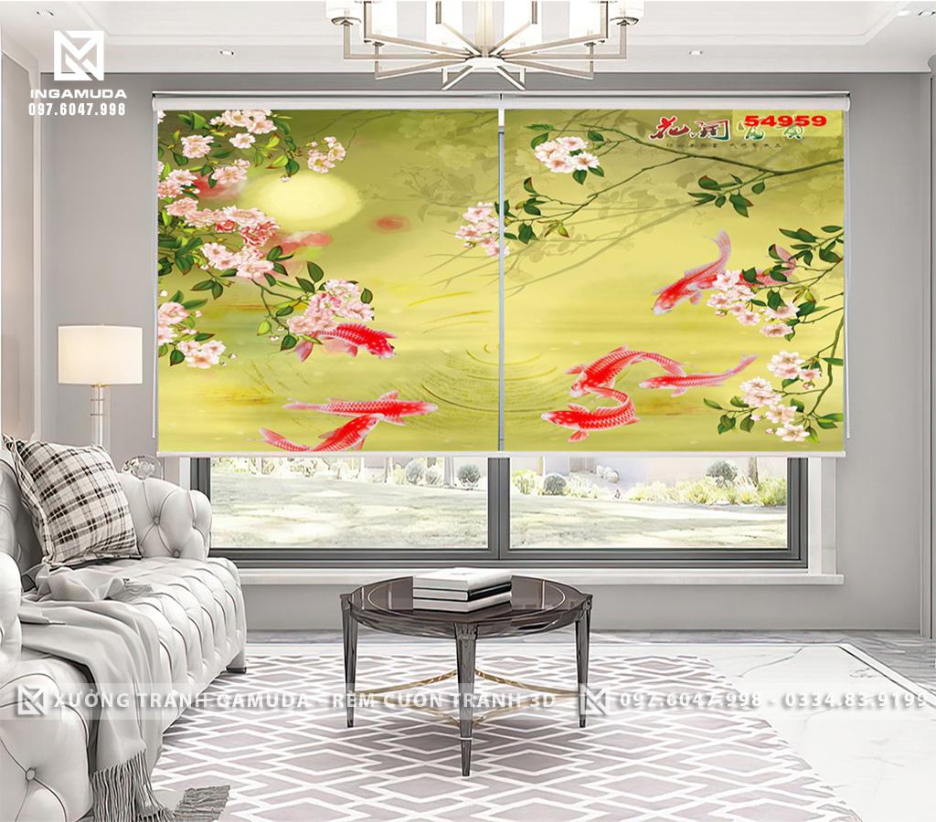 Rèm Cuốn Tranh 3D In Họa Tiết Hoa Mẫu Đơn Hồng Tượng Trưng Cho Người Con Gái Xinh Đẹp