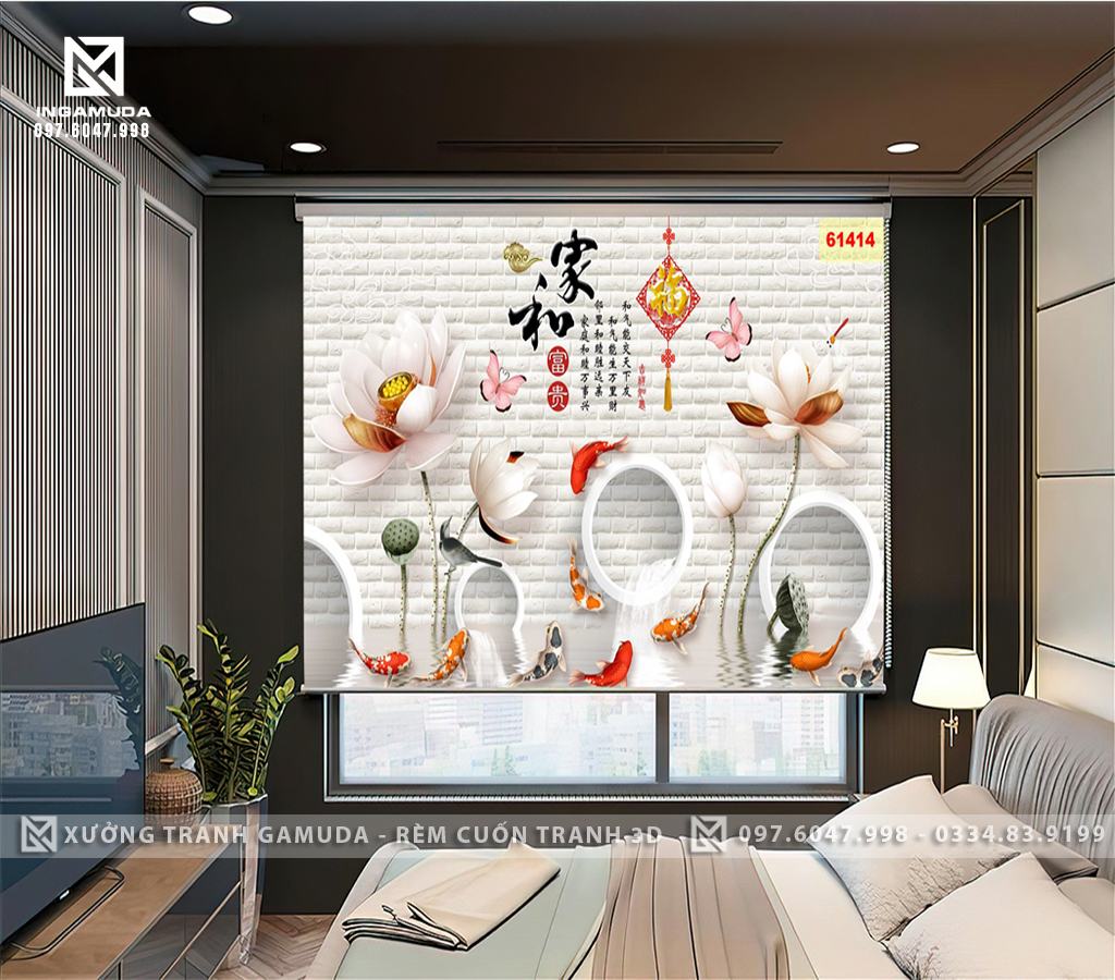 Rèm Cuốn Nền Hoa Sen Sang Trọng