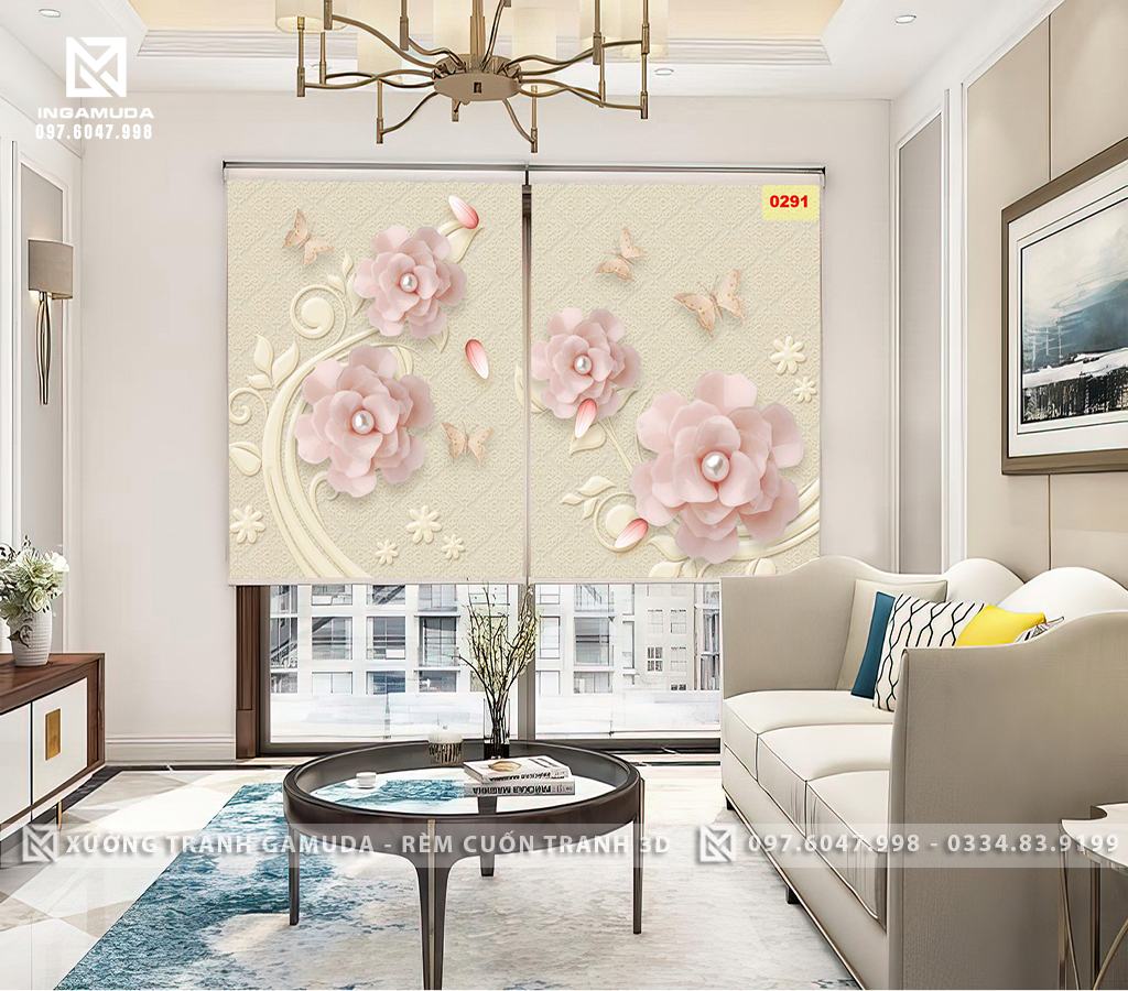 Rèm In Tranh 3D Hình Bông Hoa Sen Đá Hồng Mang Ý Nghĩa Một Tình Yêu Bền Vững , Một Tình Yêu Trọn Đời , Mãi Mãi , Không Thay Đổi Theo Thời Gian - Rèm Cản Nhiệt Cản Nắng Tốt