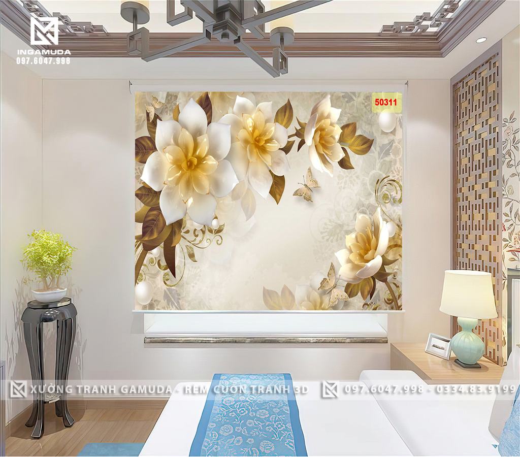 Rèm Cuốn Tranh In Hình Bông Hoa Sen Đá Còn Được Gọi Sen Đá Phật Bà Mang Ý Nghĩa Tình Yêu Và Tình Bạn Mà Nó Còn Mang Đến Sự May Mắn - Rèm Cuốn Giá Đại Lý 