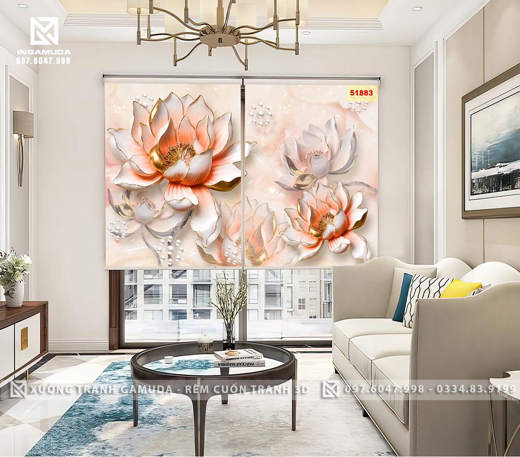 Rèm In Tranh 3D In HÌnh Bông Hoa Sen Đá Như Thể Hình Đại Phật Của Quan Âm Bồ Tác Nên Sen Đá Phong Thủy Còn Tượng Trưng Cho Sự May Mắn Lộc Tài - Rèm Cản Nắng Cản Nhiệt Tốt