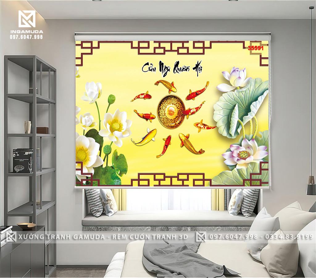 Ưu điểm của Rèm Cuốn Tranh 3D Các Mẫu Cá Chép Cửu Ngư Nền Vàng