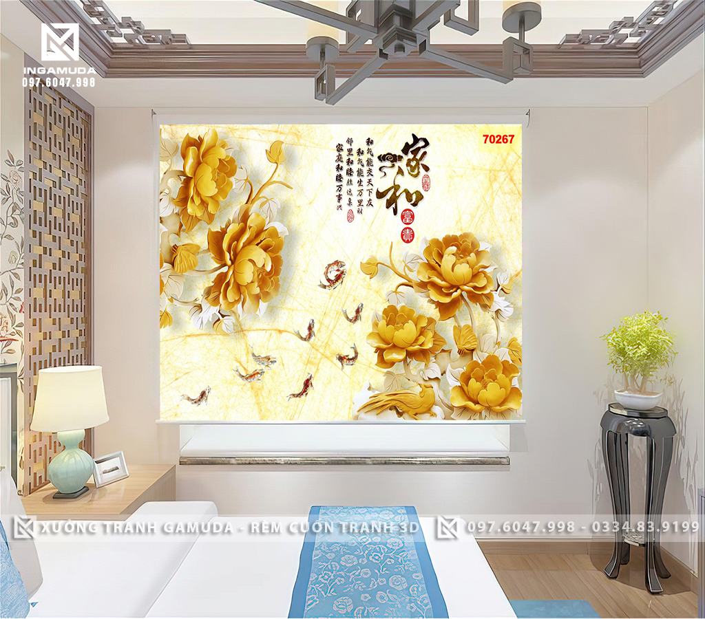 Rèm Cuốn 3D In Hình Sang Trọng Phong Thủy Tại Xưởng Rèm Gamuda