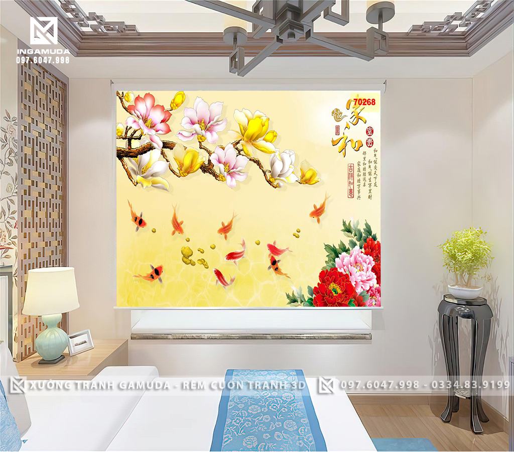 Rèm Cuốn 3D In Hình Sang Trọng Phong Thủy Tại Xưởng Rèm Gamuda