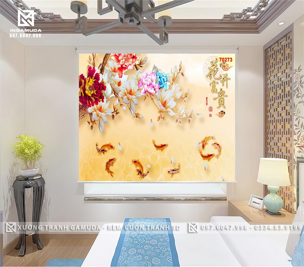 Rèm Cuốn 3D In Hình Sang Trọng Phong Thủy Tại Xưởng Rèm Gamuda
