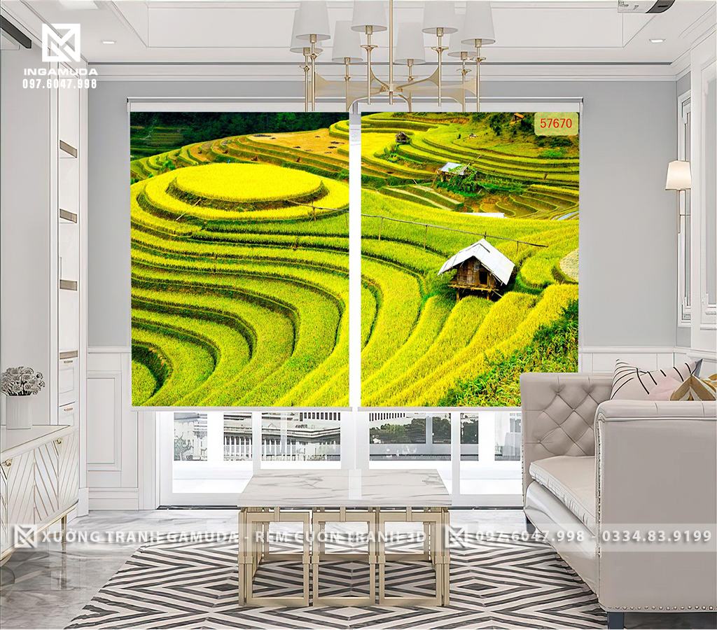 Rèm Cuốn Tranh in Hình Ruộng Bậc Thang Đang Chuẩn Bị Vào Mùa Lúa Chín - Rèm Cuốn Tranh Giá Đại Lý Tốt Nhất