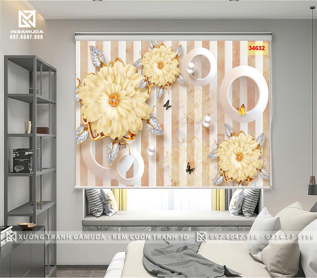 Rèm In Tranh 3D Những Bông Hoa 3D Đẹp Nhất - Xưởng Rèm Cuốn Tranh Giá Đại Lý