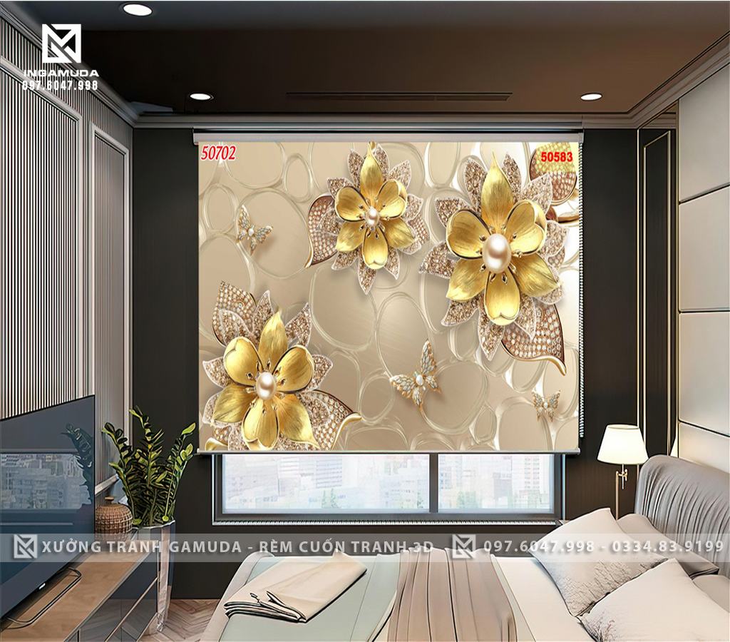 Rèm Cuốn In Tranh In Hình Những Hoa Hoa Lan 3D Sang Trọng - Rèm Cản Nắng Cản Nhiệt Tốt