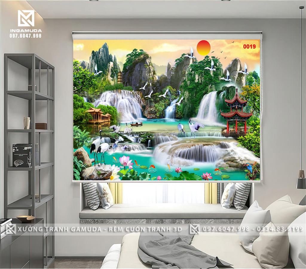 Rèm Cuốn In Tranh 3D In Hình Sơn Thủy Hữu Tình Kì Vĩ , Đẹp Đến Nao Nòng - Xưởng Rèm Cuốn Tranh Giá Đại Lý