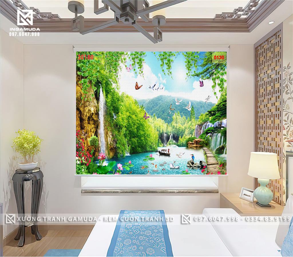 Rèm In Tranh Sơn Thủy Hữu Tình Mang Ý Nghĩa Của Sự Mua Thuận Gió Hòa , Làm Việc Gì Cũng Thuận Lợi Và Thành Công