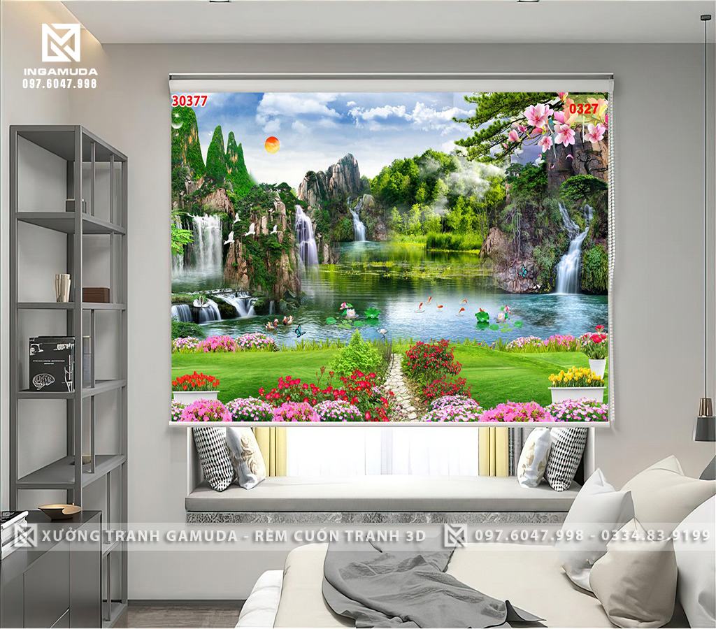 Rèm Cuốn In Tranh 3D tranh sơn thủy hữu tình không chỉ tô điểm cho vẻ đẹp của không gian nội thất mà còn mang lại nhiều phúc khí tốt lành cho cả gia đình người sở hữu