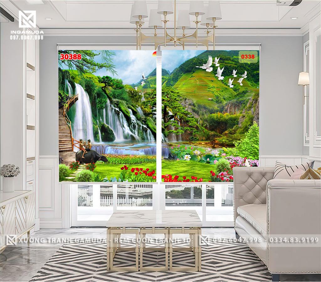Rèm Cuốn Tranh 3D In Hình Những Bức Tranh Sơn Thủy Đẹp Nhất - Xưởng Rèm Cuốn Giá Đại Lý