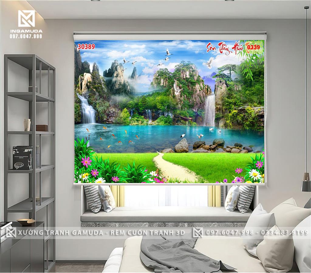 Rèm Cuốn Tranh In Hình Sơn Thủy Hữu Tình Hùng Vĩ , Đẹp Đến Nao Nòng – Rèm Cuốn Tranh Giá Đại Lý 