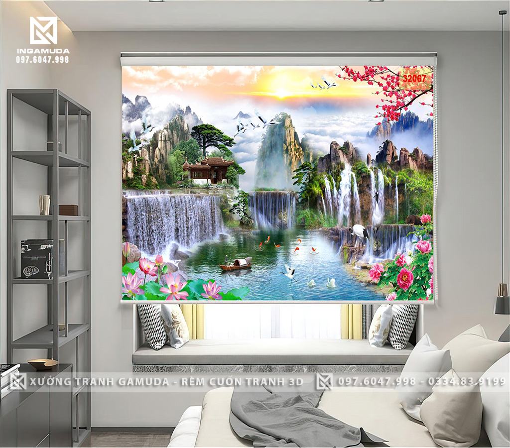 Rèm Cuốn Tranh In Cảnh Non Nước Hữu Tình Biểu Tượng Cho Sự May Mắn Và Tài Lộc - Xưởng Rèm Cuốn Tranh Giá Đại Lý