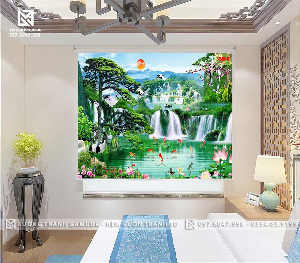 Rèm cửa sổ 3D In Hình Phong Cảnh Sơn Thủy Hữu Tình Mang Đến Sự Bình An Thịnh Vượng Cho Người Sở Hữu - Rèm Cuốn In Tranh GIÁ Tốt 