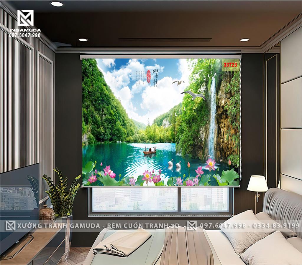Rèm cửa sổ 3D In Hình Phong Cảnh Sơn Thủy Hữu Tình Tạo Lên Sự Luân Chuyển Tuần Hoàn Của Thiên Nhiên - Rèm Cuốn Giá Tại Xưởng 
