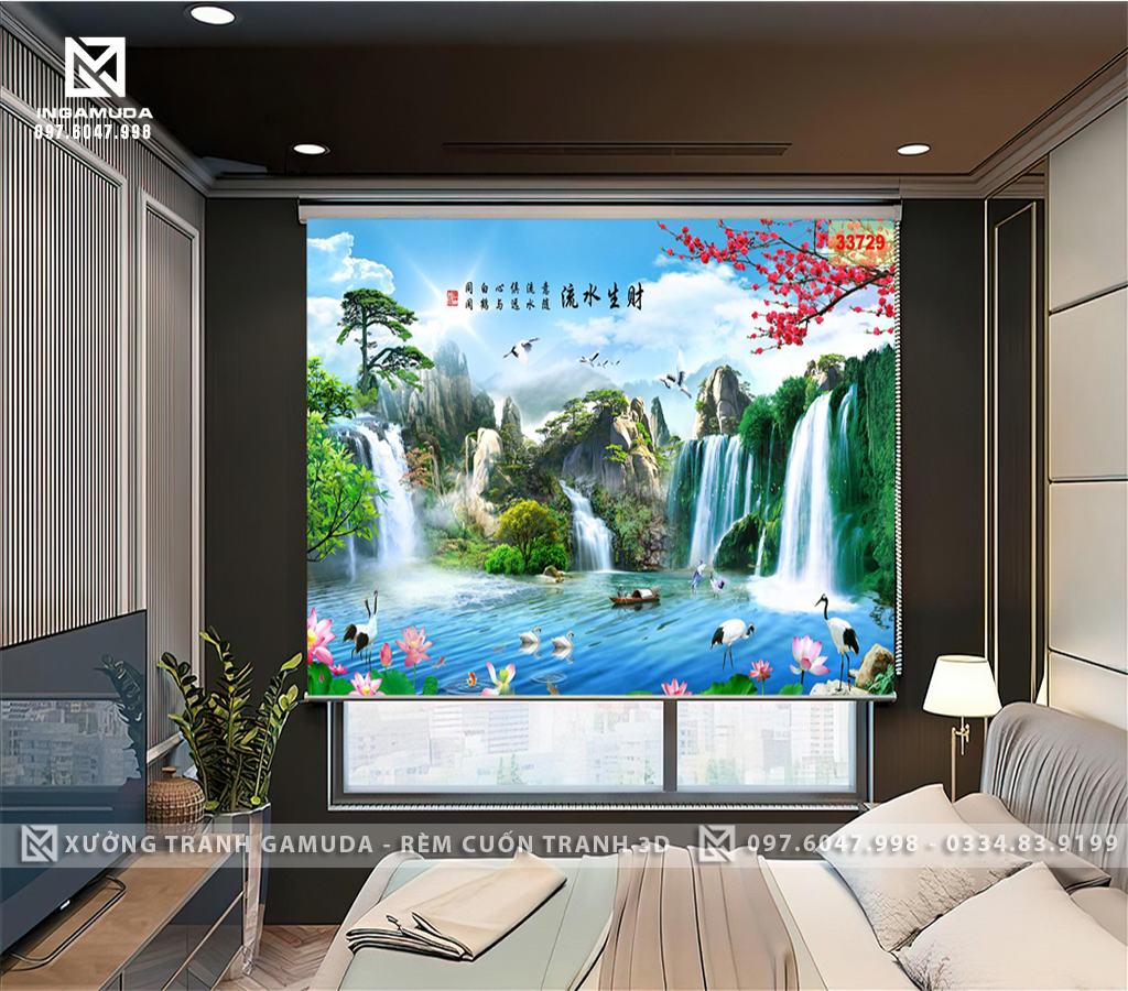 Rèm 3D In Phong Cảnh Sơn Thủy Hữu Tình Mang Ý Nghĩa Của Sự Mưa Thuận Gió Hòa - Xưởng Rèm Cuốn In Tranh 3D Gamuda