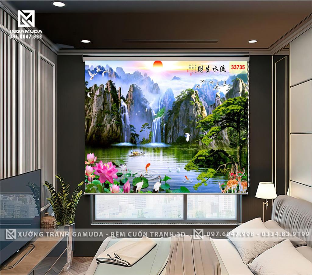 Rèm Cuốn Cửa Sổ In Hình Sơn Thủy Hữu Tình Mang Tới Không Gian Sống Bình An Cho Gia Đình - Xưởng In Rèm Giá Tốt 