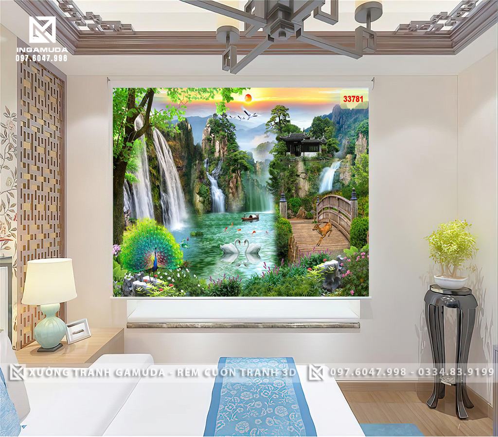 Rèm Tranh In Hình Sơn Thủy Hữu Tình Mang lại Cảm Giác Thoải Mái Bình Yên Khi Ngắm - Rèm Cuốn In Tranh Giá Tốt Cho Đại Lý 