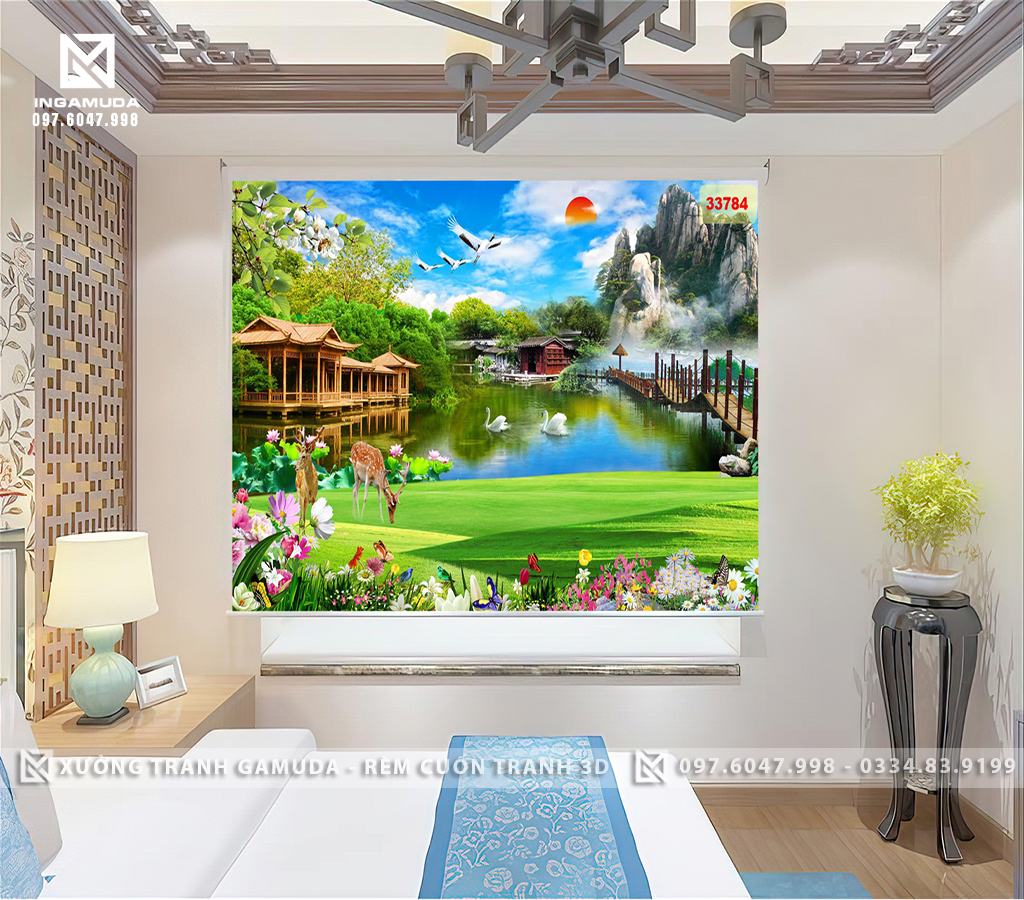 Rèm cửa sổ 3D In Hình Phong Cảnh Sơn Thủy Hữu Tình Sự Hòa Quyện Tạo Lên Sự Luân Chuyển Tuần Hoàn Của Thiên Nhiên - Xưởng Rèm Gamuda Phân Phối Cho Đại Lý 