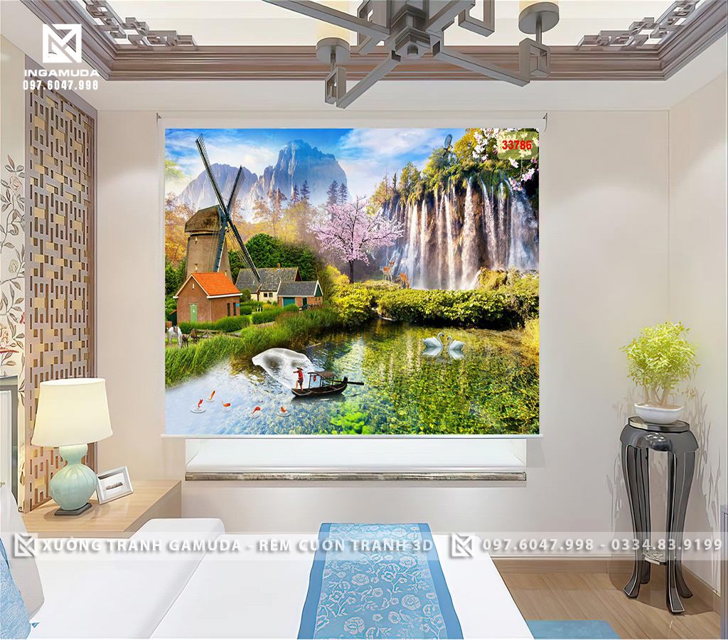 Rèm Cuốn Cửa Sổ In Hình Sơn Thủy Hữu Tình Đem Lại Vượng Tài,Sức Khỏe, Hạnh Phúc Cho Mọi Người - Xưởng Rèm Cuốn Giá Tốt Cho Đại Lý 