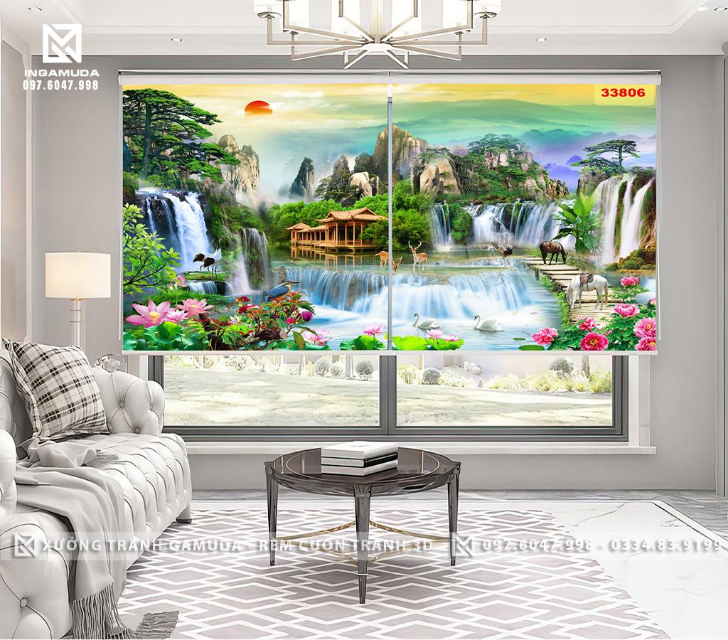 Rèm Tranh In Hình Sơn Thủy Hữu Tình Có Núi Có Nước Hòa Quyện Mang Ý Nghĩa Của Sự Mưa Thuận Gió Hòa - Rèm Cản Nắng Cản Nhiệt Tốt 