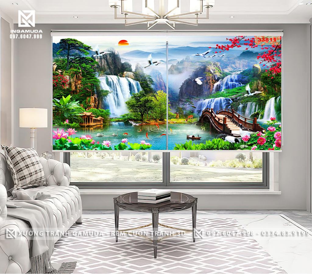 Rèm Cuốn Tranh 3D In Phong Cảnh Sơn Thủy Hữu Tình Mang Lại May Mắn Tài Lộc Cho Gia Chủ - Rèm Cuốn In Tranh Giá Xưởng 