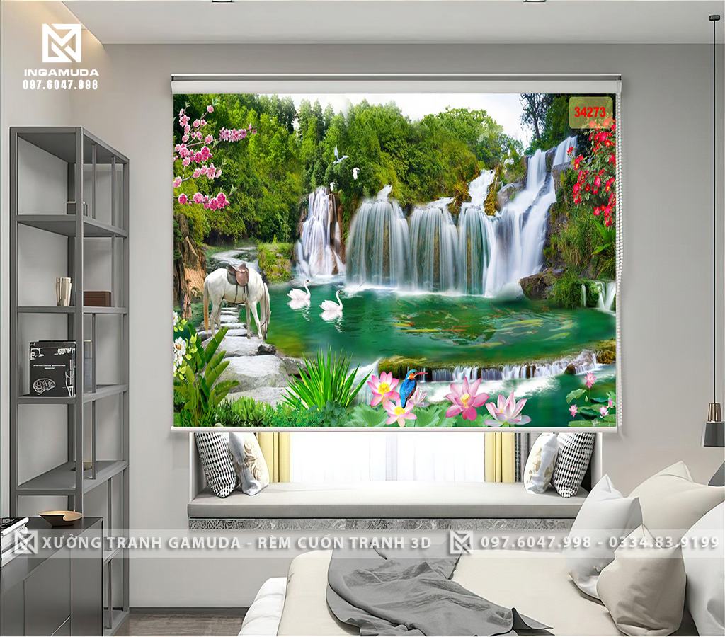 Rèm Cuốn Tranh In Hình Sơn Thủy Hữu Tình Với Vẻ Hùng Vĩ Của Núi Non Hòa Quyện Vẻ Đẹp Uyển Chuyển Của Nước - Rèm Cuốn In Tranh Giá Tốt Cho Đại Lý 