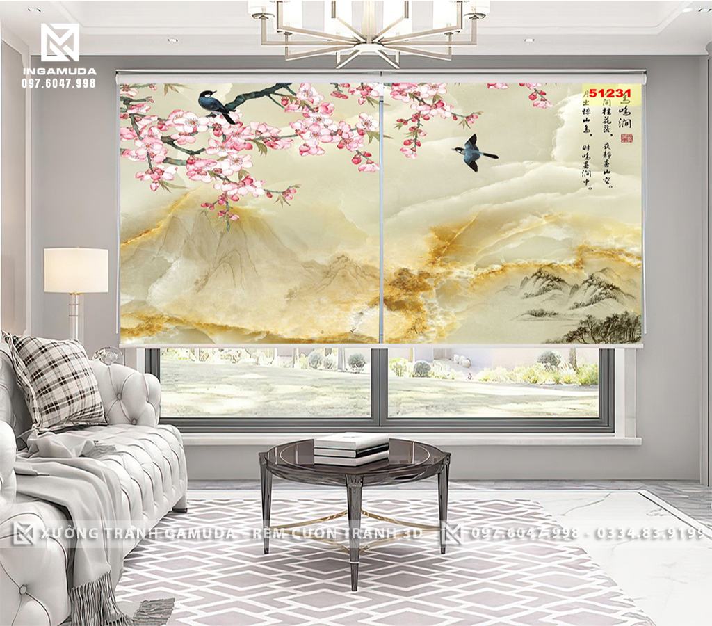 Rèm In Tranh 3D Họa Tiết Indochine Đẹp Và Sang Trọng
