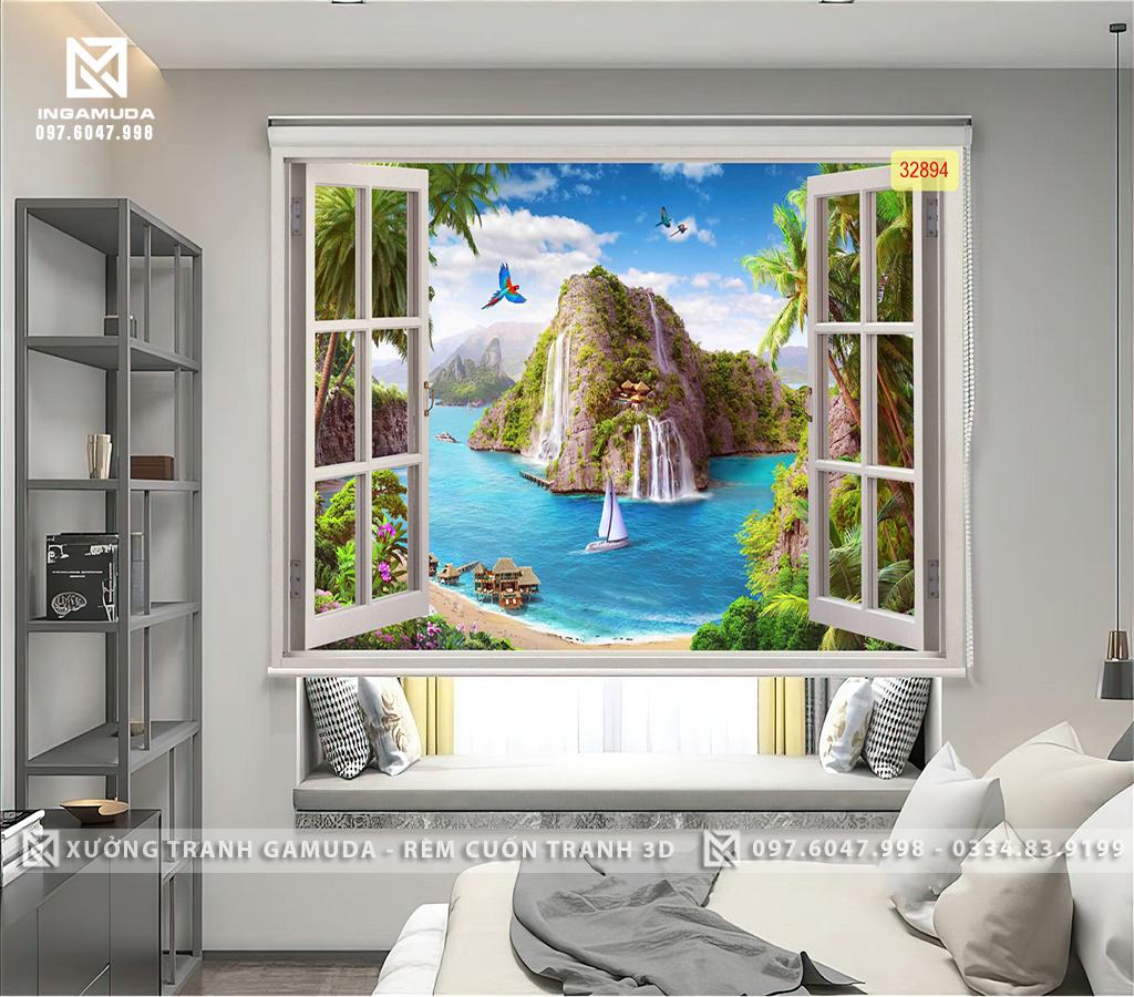 Rèm Cuốn Tranh 3D In Cửa sổ Sơn Thủy Non Nước Hữu Tình Đem Lại Sức Khỏe Hạnh Phúc Tài Lộc Thăng Tiến- Xưởng Rèm Gamuda