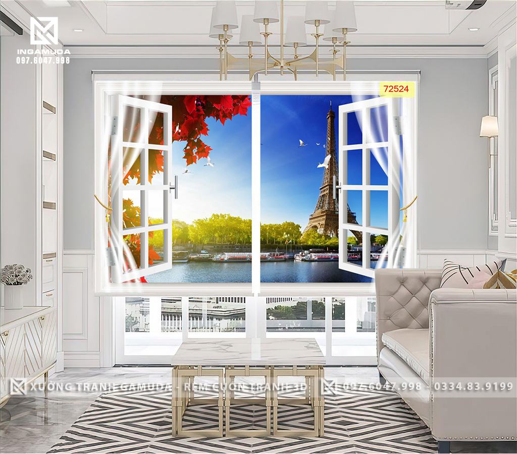 Rèm Cuốn Tranh 3D In Cửa Sổ Với Khung Cảnh Lãng Mạn Cổ Kính Chim Bồ Câu Trắng Tượng Trưng Cho Sự Hòa Bình Của Châu Âu 