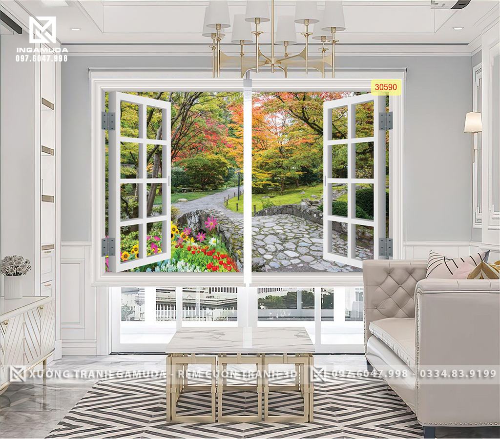 Rèm Cuốn Tranh 3D In Cửa Sổ Với Hoa Lá Của Sắc Vàng Thu Gợi Lên Nỗi Nhớ Sự Bâng Khuâng Và Xao Xuyến - Xưởng Rèm Gamuda