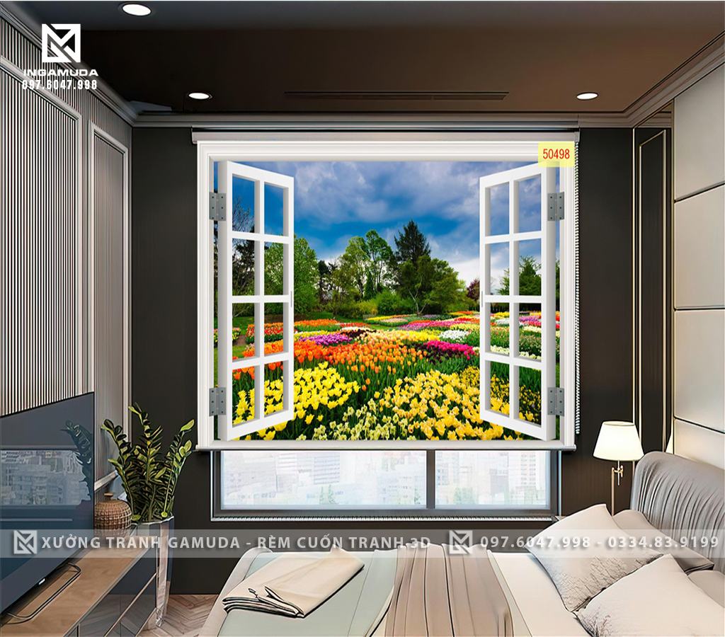 Rèm Cuốn In Tranh 3D In Hình Cảnh Vườn Hoa Nhiều Màu Sắc - Xưởng Rèm Cuốn Tranh 3D Gamuda 