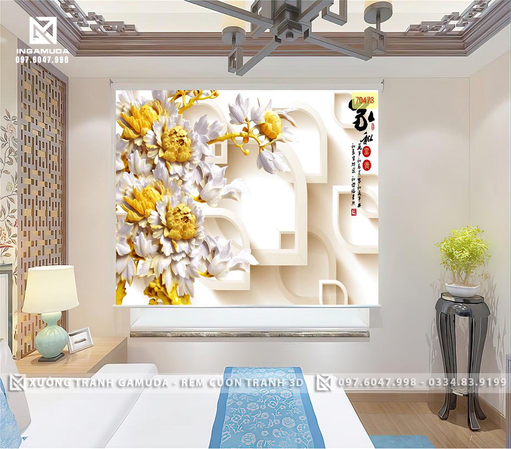 Rèm cuốn tranh chủ đề hoa