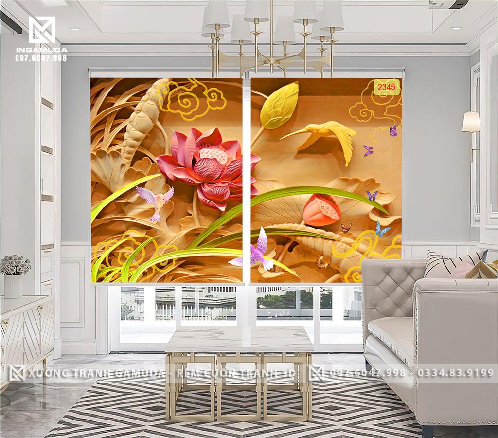 Rèm Cuốn Tranh 3D In Hoa Sen Hồng Gắn Với Vẻ Đẹp Bình Dị, Tinh Thần Kiên Cường, Mãnh Liệt - Rèm Cản Sáng Cản Nhiệt Xưởng Rèm Gamuda
