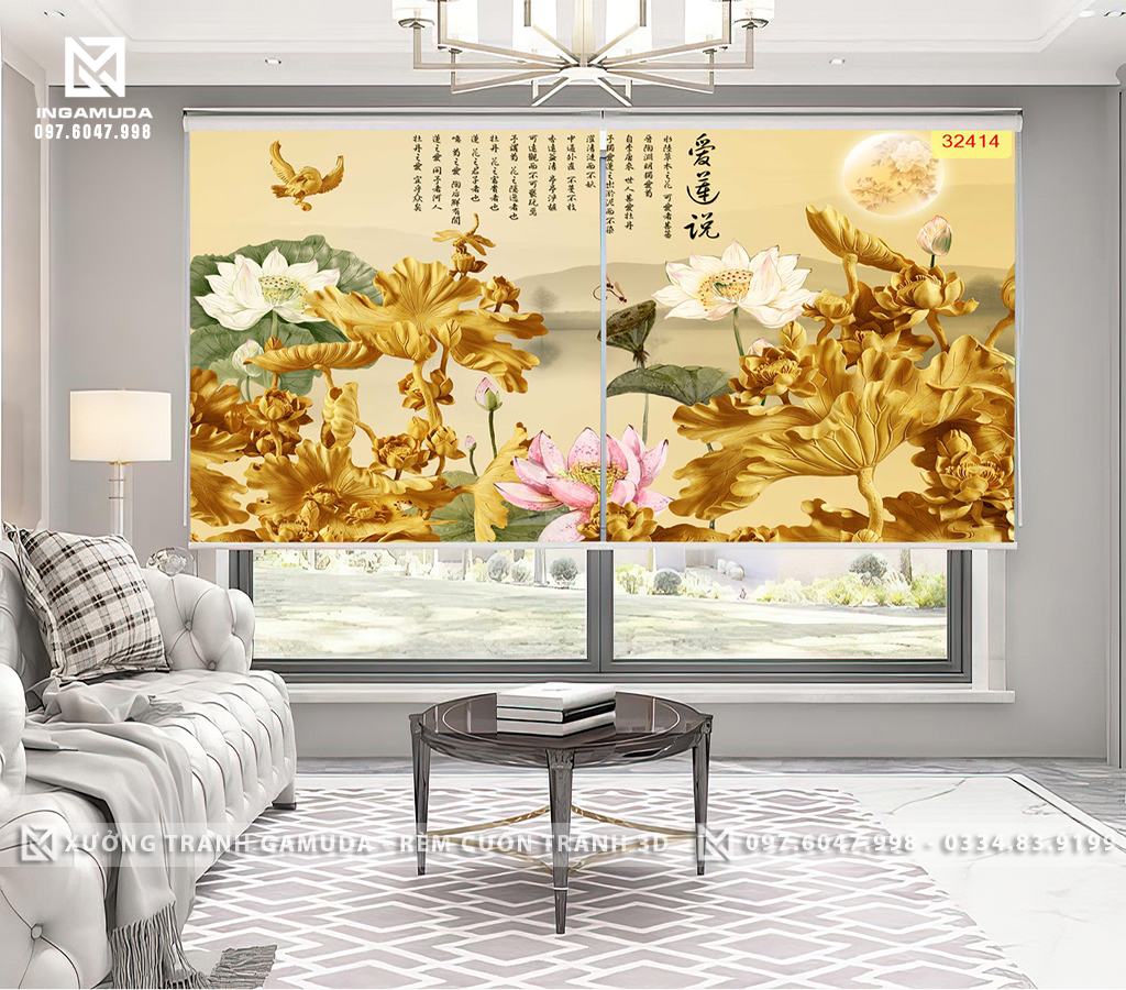 Rèm Cuốn Tranh In 3D Hoa Sen Mang Lại Sự Tịnh Tâm Trong Tâm Hồn Con Người - Rèm Cuốn Tranh Gía Xưởng - Xưởng Rèm Gamuda