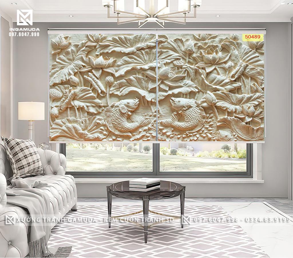 Rèm Cuốn In Tranh 3D Hoa Sen Trắng Tượng Trưng Cho Sự Tinh Khiết Và Thanh Cao - Xưởng Rèm Gamuda