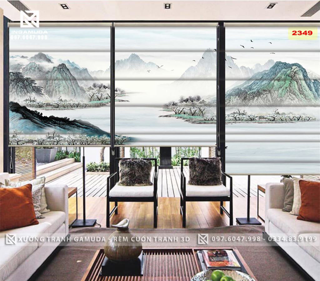 Rèm Roman In Họa Tiết Sông Núi Trong Bầu Trời Sương Mù Vào Buổi Sáng Sớm - Rèm Cản Sáng Cản Nhiệt Xưởng Rèm Gamuda