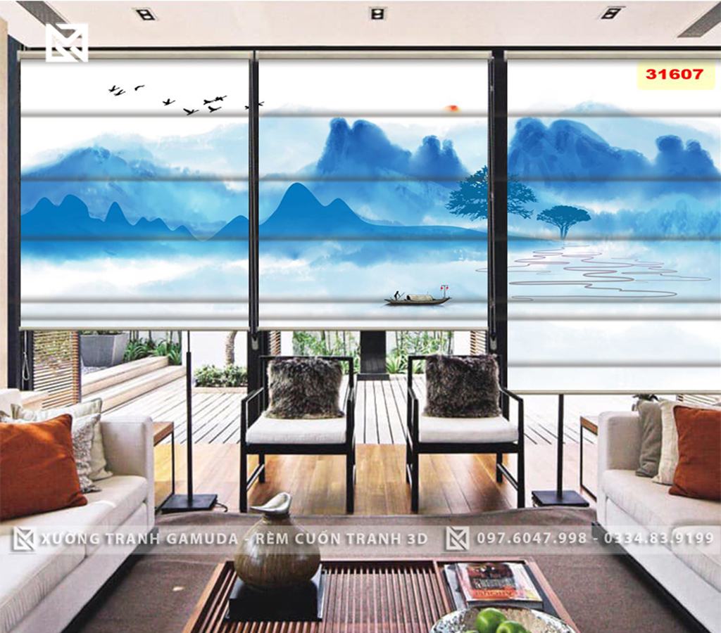 Rèm Roman In Họa Tiết Cảnh Quan Thiên Nhiên Tuyệt Đẹp Cùng Sông Và Núi - Rèm Cản Sáng Cản Nhiệt Xưởng Rèm Gamuda