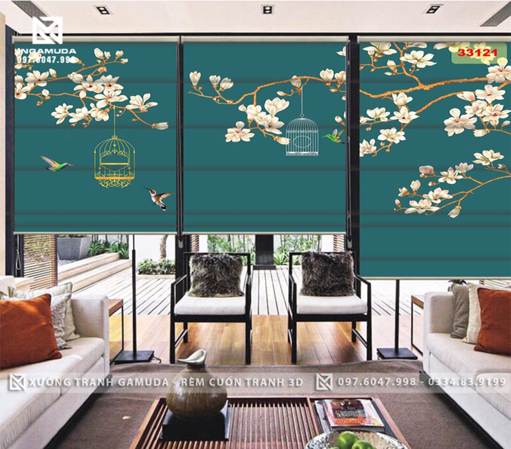 Rèm Roman Họa Tiết In Hoa 3D Trên Gam Màu Tối Tạo Sự Sang Trọng Cho Bức Tranh - Hàng Thiết Kế Tại Xưởng Rèm Gamuda